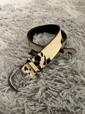 Free People Black and White Cowhide Leather Belt